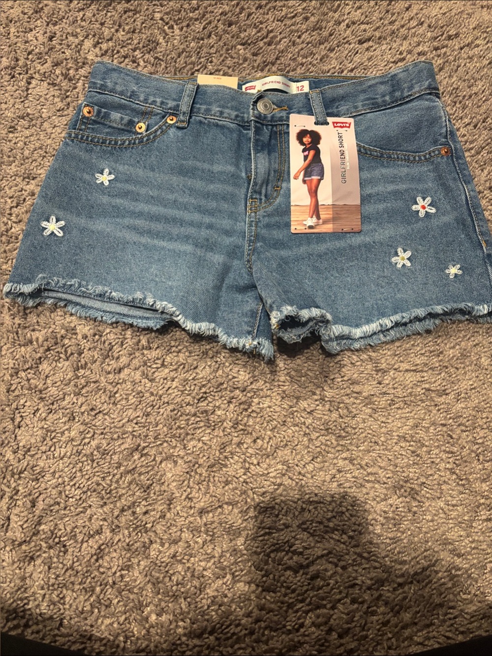 Levi's Blue Denim Daisy Patch Frayed Hem Shorts